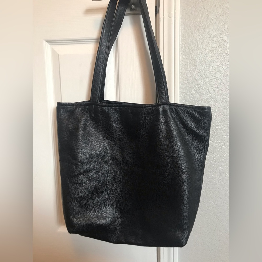 Laurel Dasso Pebbled Leather Black Tote Bag Etsy